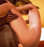  1boy 1girl 3d animated animated_gif ass breasts brown_hair censored hetero honey_select lifting nipples sex small_breasts tan_skin tanline vaginal 