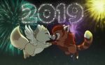  2018 ailurid brown_hair canine d_vixie detailed_background digital_media_(artwork) duo hair mammal night outside red_panda smile 