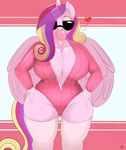  anthro big_breasts breasts bubble_gum cbatie11 cleavage clothed clothing equine eyewear female friendship_is_magic horn mammal mature_female my_little_pony princess_cadance_(mlp) solo sunglasses thick_thighs wide_hips winged_unicorn wings 