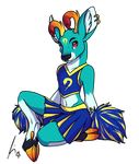  anthro antlers apes cervine cheerleader_outfit clothed clothing crossdressing deer horn looking_at_viewer male mammal solo 