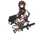  :t brown_hair covering covering_breasts fangdan_runiu full_body garter_straps girls_frontline gloves gun hairband long_hair looking_at_viewer magazine_(weapon) official_art pout red_eyes rifle solo thighhighs torn_clothes transparent_background type_79_(girls_frontline) type_79_smg weapon 