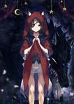  animal_ears big_bad_wolf_(grimm) blue_eyes brown_hair dress dress_lift eyepatch grimm's_fairy_tales jiyu2 little_red_riding_hood little_red_riding_hood_(grimm) panties petticoat pink_panties red_hood see-through solo_focus underwear wolf wolf_ears 
