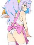  apron ass bad_id bad_twitter_id blue_eyes blue_hair blush food from_behind hacka_doll hacka_doll_3 inactive_account long_hair looking_back male_focus mirakichi otoko_no_ko pancake panties plate ponytail solo thighhighs underwear underwear_only very_long_hair vest white_legwear white_panties 