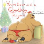  &lt;3 all_fours bear butt canine christmas christmas_ornament christmas_tree clothing cum dripping english_text fox gift gift_wrapped hat holidays looking_at_viewer macro male mammal micro open_mouth pants santa_hat sweater text thong tree vasok 