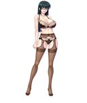  1girl black_hair breasts brown_eyes cara_the_blood_lord full_body glasses gram_derrick large_breasts lilith-soft pantyhose solo underwear white_skin 