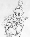  2015 animatronic anthro black_and_white bonnie_(fnaf) crying dialogue duo english_text five_nights_at_freddy&#039;s five_nights_at_freddy&#039;s_2 hug inkyfrog lagomorph machine male mammal monochrome rabbit robot simple_background smile tears text toy_bonnie_(fnaf) traditional_media_(artwork) video_games white_background 