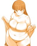  belly blush breasts commentary_request fat fat_folds fundoshi highres japanese_clothes kumaneko large_breasts long_hair looking_at_viewer navel nervous_smile original plump sarashi smile solo thick_thighs thighhighs thighs underwear underwear_only undressing 
