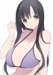  1girl bikini bikini_top black_hair breasts green_eyes hanging_breasts highres huge_breasts itsumi_(itumiyuo) iwato_kasumi long_hair looking_at_viewer purple_bikini saki smile swimsuit white_background 