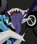  alien blue_eyes cybertronian drooling duo machine not_furry open_mouth robot saliva simple_background stomach_mouth teeth transformers vore 