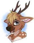 anthro blonde_hair blue_eyes cervine chital citrinelle deer deer-spangle hair male mammal solo spots tongue 