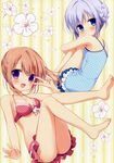  :d absurdres alternate_hairstyle ass bare_arms bare_legs bare_shoulders barefoot bikini bikini_skirt blue_eyes blue_hair blue_skirt breasts camisole casual_one-piece_swimsuit cleavage collarbone eyebrows_visible_through_hair flower frilled_swimsuit frills gochuumon_wa_usagi_desu_ka? hair_bun hand_gesture hibiscus highres hoto_cocoa invisible_chair kafuu_chino knees_to_chest leg_hug looking_at_viewer miniskirt miyasaka_nako multiple_girls one-piece_swimsuit open_mouth orange_hair polka_dot polka_dot_bikini polka_dot_swimsuit ponytail purple_eyes scan short_hair sitting skirt sleeveless small_breasts smile striped striped_background swimsuit tareme v_over_eye vertical-striped_background vertical_stripes 