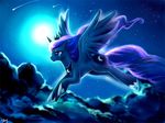  2013 blue_eyes blue_feathers blue_fur blue_hair cloud crown crying cutie_mark equine feathered_wings feathers female feral flying friendship_is_magic full_moon fur hair horn jewelry mammal moon my_little_pony necklace night princess_luna_(mlp) sky solo spread_wings star sukesha-ray tears unicorn_horn winged_unicorn wings 