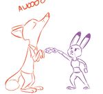  2016 anthro canine clothed clothing disney english_text female fox howl judy_hopps lagomorph male mammal nick_wilde rabbit restricted_palette simple_background text tggeko white_background zootopia 