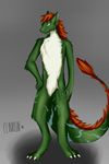  blue_eyes dragon flourisin full_body fur furred_dragon green_fur red_mane standing 