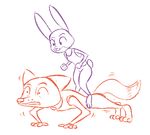  2016 anthro canine clothed clothing disney duo exercise female fox judy_hopps lagomorph male mammal nick_wilde on_top push-up rabbit restricted_palette simple_background tggeko white_background zootopia 