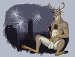  2016 anatomically_accurate animal_genitalia animal_penis anthro antlers balls brown_fur cervine cervine_penis cum deer digital_media_(artwork) erection eyes_closed fireworks fur hooves horn lemon_testicles male mammal masturbation night nude open_mouth orgasm penis regsmutt sheath sitting smile solo teeth tongue 