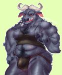  achakura anthro bovine bulge cattle chief_bogo clothing disney horn jockstrap looking_at_viewer male mammal muscular nipples open_mouth overweight solo sweat tight_clothing underwear zootopia 