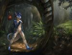  anthro blue_skin breasts claws dragon female forest latex_(artist) lizard nipples nude outside pussy reptile scalie tree walking white_skin 