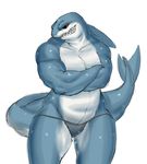  achakura anthro bald clothing crossed_arms fish looking_at_viewer male marine muscular overweight shark smile solo standing teeth underwear 