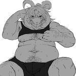  achakura anthro asgore_dreemurr beard blush bulge caprine clothed clothing facial_hair goat horn looking_at_viewer male mammal monochrome obese overweight sketch solo sweat undertale video_games 