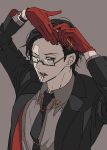  brown_hair cigarette comb formal glasses gloves hypnosis_mic iruma_juuto open_mouth smoking suit tie 