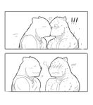  ! anthro blush canine clothed clothing comic dona908 duo feline kissing male male/male mammal monochrome muscular smile surprise_kiss sweat 