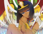  1boy ancient_egypt black_hair blue_eyes dark_skin egyptian eyeshadow male_focus original rio_(tio) solo 