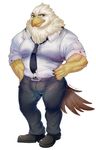  achakura anthro avian bird clothed clothing eagle feathers male muscular necktie overweight smile solo standing 