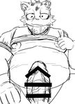  belly black_and_white censored clothing erect_nipples erection fur glans hatake looking_at_viewer male mammal monochrome mostly_nude nipples overweight penis shirt sketch snout solo 