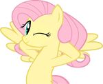  better_version_at_source blue_eyes cute equine female flirting fluttershy_(mlp) friendship_is_magic looking_at_viewer mammal my_little_pony one_eye_closed pegasus pose smile standing unknown_artist vector wings wink 