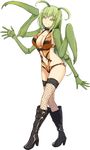  1girl antennae breasts claws cleavage em_(monster_musume) extra_arms green_eyes green_hair insect_girl long_hair mantis medium_breasts monster_girl monster_musume_no_iru_nichijou monster_musume_no_iru_nichijou_online official_art 