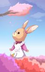  anthro beady_eyes brown_fur carrot cherry_blossom child clothing cute dress female food fur happy lagomorph looking_up mammal maple_town meadow patty plant rabbit sky smile solo tree vaporotem vegetable walking young 