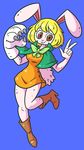  anthro blonde_hair blue_background boots breasts brown_eyes carrot_(one_piece) cloak clothing female footwear hair lagomorph mammal minkmen_(one_piece) one_piece rabbit shenanimation simple_background smile solo 