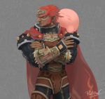  1boy 1other armor assemblerones cape crossed_arms earrings eyes_closed ganondorf gerudo gloves jewelry kirby kirby_(series) looking_away male_focus nintendo pointy_ears red_hair short_hair simple_background sleeping super_smash_bros. super_smash_bros._ultimate the_legend_of_zelda the_legend_of_zelda:_ocarina_of_time 