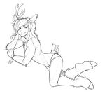  anthro antlers cervine clothing deer fur girly hair horn looking_at_viewer male mammal monochrome smile solo teil underwear 