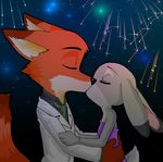  2016 anthro canine disney female fireworks fox judy_hopps kissing lagomorph male mammal nick_wilde peanut.k rabbit zootopia 