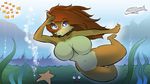  blue_eyes breasts dolphin fish furry hayakain large_breasts red_hair sally_acorn seaweed sonic_the_hedgehog starfish swimming underwater 