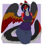  anthro canine clothed clothing feathered_wings feathers female hiddenwolf hybrid looking_at_viewer mammal overweight solo standing wings 