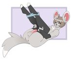  anthro anus balls canine clothed clothing erection girly hiddenwolf humanoid_penis legwear looking_at_viewer male mammal nipples pants_down partially_clothed penis smile solo thigh_highs 