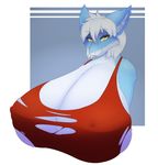  anthro big_breasts breasts clothing female huge_breasts hyper hyper_breasts looking_at_viewer nipple_bulge sergal smile solo theorangewolf torn_clothing 