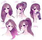  alternate_hairstyle borrowed_design braid brown_eyes brown_hair closed_mouth collarbone d.va_(overwatch) drinking facepaint facial_mark grin hair_bun hair_over_one_eye hair_tie high_ponytail long_hair multiple_views nude overwatch portrait simple_background single_braid sketch smile solid_circle_eyes sylvaur_(serpygardy) thermos whisker_markings white_background 