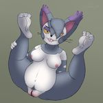  3_toes anthro barefoot belly big_belly blue_fur blue_hair breasts digital_media_(artwork) fangs feet feline female firebadger foot_focus fur hair hair_over_eye hi_res hindpaw legs_up looking_at_viewer mammal nintendo nipples nude overweight overweight_female paws piercing plump_labia pok&eacute;mon presenting presenting_pussy pubes purugly pussy signature simple_background sitting smile soles solo teeth thick_thighs toes tongue tongue_out tongue_piercing video_games white_fur yellow_sclera 
