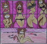  amyrosexshadowlover anthro big_breasts bow_tie bra breasts brown_hair butt cat clothing fan_character feline female front_view fur hair leslie_the_cat lying mammal nipples nude panties photography_(artwork) pussy rear_view solo sonic_(series) tan_fur underwear undressing 