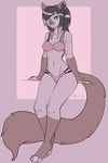  anthro blush bra clothed clothing feline female hiddenwolf looking_at_viewer mammal navel smile solo underwear wide_hips 