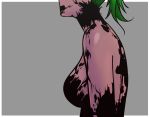  1girl character_request closed_mouth copyright_request green_hair grey_background nude painttool_sai ponytail simple_background solo srasomeone symbiote tagme 