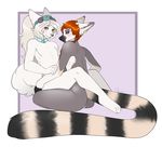  anthro blush canine collar duo fur girly hair hiddenwolf lemur looking_at_viewer male mammal nude primate sitting smile thick_thighs 