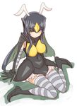  antennae black_dress black_gloves black_hair breasts covered_navel dress full_body gloves large_breasts long_hair personification sitting solo striped striped_legwear sumiyao_(amam) thighhighs ultra_kaijuu_gijinka_keikaku ultra_series ultraman_(1st_series) wariza yellow_eyes zetton 