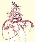  anthro antlers blush bottomless bow breasts butt cervine clothed clothing deer female flower flying_sweatdrops horn looking_back mammal open_mouth plant rear_view solo sweat sweatdrop yoo_oona 