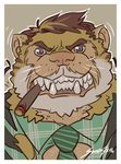  2016 businessman bust_portrait cat cigar clothing digital_media_(artwork) fangs feline front_view male mammal necktie overweight portrait solidasp solo suit tabby tabby_cat torn_clothing transformation 