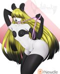  bear blonde_hair breasts collar dsl eye_contact female hair invalid_tag leash mammal nipples noodlefreak88 panda patreon small_breasts solo 